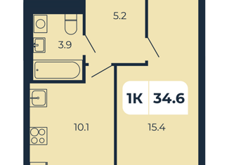 Продажа 1-комнатной квартиры, 35 м2, поселок Верхнетемерницкий, улица Венеры, 19