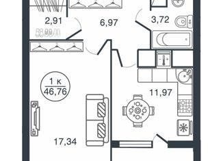 Продаю 1-комнатную квартиру, 46.76 м2, Тверская область, улица Левитана, 70Б