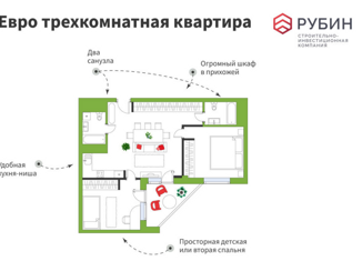 3-ком. квартира на продажу, 67.6 м2, Архангельск, проспект Ломоносова, 98, ЖК Рубин