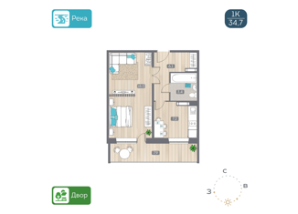 Продается 1-комнатная квартира, 34.65 м2, Новосибирск, Междуреченская улица, 7/1, метро Площадь Ленина