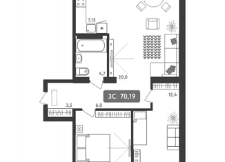 3-ком. квартира на продажу, 70.2 м2, посёлок Садовый
