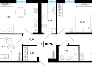 Продажа 3-комнатной квартиры, 89.74 м2, Тюмень, Газопромысловая улица, 1к2