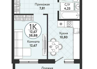 1-комнатная квартира на продажу, 38.88 м2, Новосибирск, метро Золотая Нива, улица Красина, 54/1