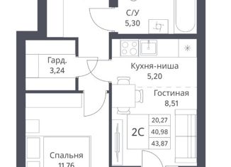 Продам 2-ком. квартиру, 40.98 м2, Новосибирск, Игарская улица