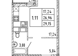 Продажа квартиры студии, 26.96 м2, Мурино, Воронцовский бульвар, 18, ЖК Гринландия-2
