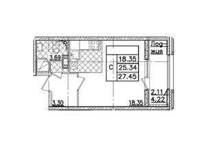 Продам квартиру студию, 25.34 м2, Санкт-Петербург, проспект Маршала Блюхера, 3к3, Калининский район
