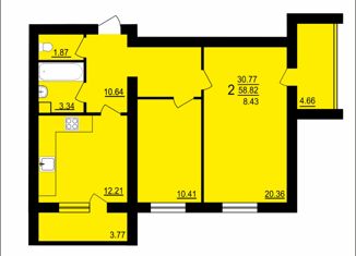 Продаю двухкомнатную квартиру, 63.04 м2, Заречный, Восточная улица, 23