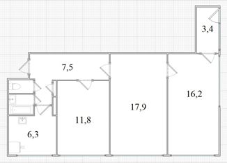 Продам 3-комнатную квартиру, 62.8 м2, Санкт-Петербург, улица Черкасова, 19к1, муниципальный округ № 21