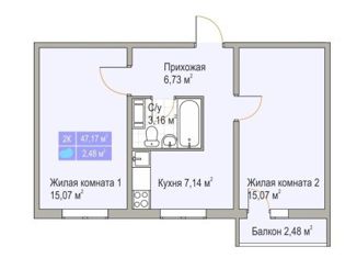 Продам двухкомнатную квартиру, 47 м2, Нижний Новгород, ЖК Корабли, проспект Кораблестроителей, 54