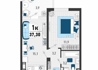 Продаю 1-комнатную квартиру, 37.3 м2, село Агой, Конечная улица, 4