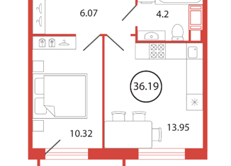 Продаю однокомнатную квартиру, 36.2 м2, поселок Бугры, ЖК Энфилд, аллея Ньютона, 2