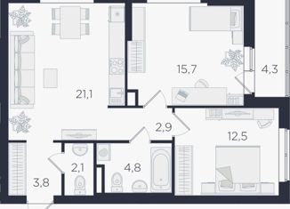 Продажа 2-ком. квартиры, 67.2 м2, Екатеринбург, ЖК Ботаника Лайф, улица 8 Марта, 204Ж