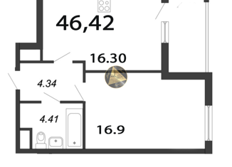 Продается однокомнатная квартира, 46.42 м2, Санкт-Петербург, Московский проспект, 71к2, метро Фрунзенская