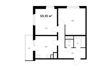 2-комнатная квартира на продажу, 53.54 м2, деревня Новое Девяткино, ЖК Заречный Парк, Главная улица, 12