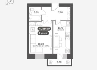 1-комнатная квартира на продажу, 40.84 м2, Красноярск, Телевизорный переулок, 3/1, Октябрьский район