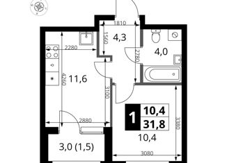 1-ком. квартира на продажу, 31.8 м2, поселение Мосрентген, Проектируемый проезд № 7502а
