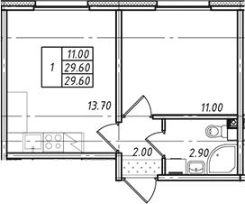 Продам 1-ком. квартиру, 29.6 м2, посёлок Ковалёво