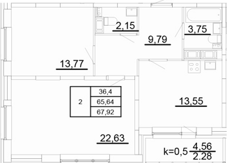 2-ком. квартира на продажу, 67.92 м2, Санкт-Петербург, Московское шоссе, 13, метро Звёздная