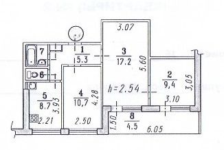Трехкомнатная квартира на продажу, 59.3 м2, Омск, проспект Королёва, 16, Советский округ
