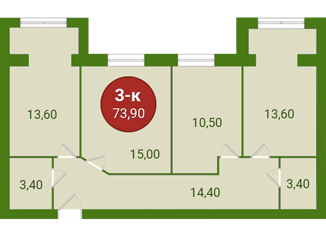 Продаю трехкомнатную квартиру, 72.5 м2, поселок Темерницкий