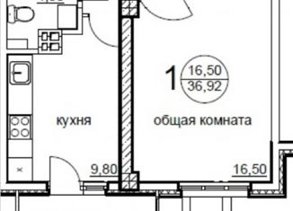 1-комнатная квартира на продажу, 35.6 м2, Тольятти, Ленинградская улица, 68Б, ЖК Поле Чудес
