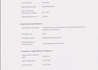 Продажа земельного участка, 26 сот., деревня Синявка, Астраханская улица