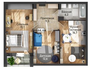 Продажа трехкомнатной квартиры, 66.4 м2, Курская область, улица Павлуновского, 3