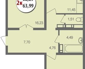 Продается 2-комнатная квартира, 64 м2, Краснодар, Высотная улица, 7, Новый микрорайон