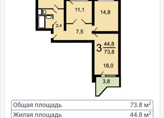 Продам 3-комнатную квартиру, 72.3 м2, Москва, Профсоюзная улица, 146к1, район Тёплый Стан