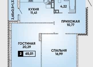 Продаю 2-комнатную квартиру, 63.9 м2, Краснодар, улица имени Героя Георгия Бочарникова, 8/1, микрорайон Губернский