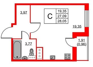 Квартира на продажу студия, 28.08 м2, Санкт-Петербург, ЖК Аквилон Скай, Русановская улица, 20к1