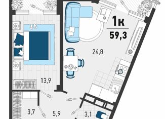 Продается 1-комнатная квартира, 59.3 м2, Краснодарский край, Конечная улица, 4