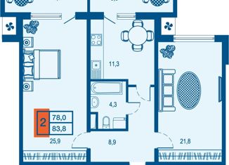 2-ком. квартира на продажу, 72.2 м2, Краснодар, улица Селезнёва, 104/1, микрорайон Черемушки