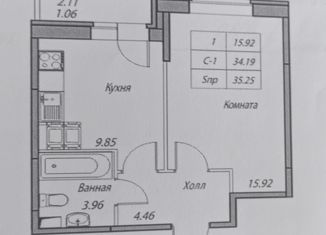 Продам однокомнатную квартиру, 33.2 м2, Санкт-Петербург, метро Беговая, Юнтоловский проспект, 42к2