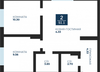 Продается 2-ком. квартира, 51.1 м2, Тюмень, Стройотрядовская улица, 14, ЖК Скандиа Квартал у Озера