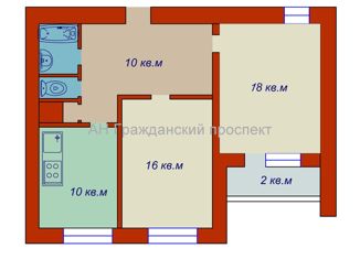 Продажа двухкомнатной квартиры, 58.4 м2, Санкт-Петербург, улица Есенина, 14к1, муниципальный округ Сосновское