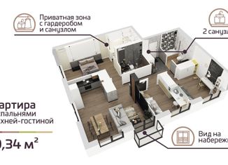 3-комнатная квартира на продажу, 88.1 м2, Астраханская область, улица Набережная Приволжского Затона, 41