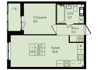 Продается 1-комнатная квартира, 35.1 м2, Коммунар, улица Просвещения, 2