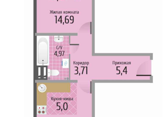 Двухкомнатная квартира на продажу, 49.67 м2, Новосибирск, улица Станиславского, 16/1, метро Площадь Маркса