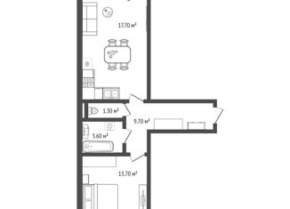 Продаю 2-ком. квартиру, 50.8 м2, посёлок Садовый, Каспийская улица, с5
