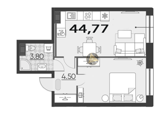 Продаю однокомнатную квартиру, 44.77 м2, Санкт-Петербург, Московское шоссе, 3к5, ЖК Неопарк