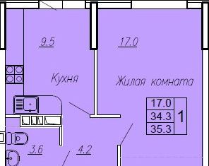 Продается 1-комнатная квартира, 34.3 м2, поселок городского типа Афипский, улица 50 лет Октября, 109