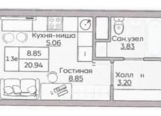 Квартира на продажу студия, 21 м2, Казань, улица Рауиса Гареева, 125