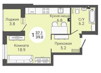 Квартира на продажу студия, 39 м2, Новосибирск, улица Петухова, 168с2, метро Октябрьская