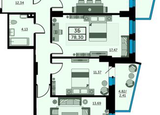 Продажа трехкомнатной квартиры, 78.3 м2, Ростов-на-Дону, улица Ларина, 45с6, ЖК Сердце Ростова 2
