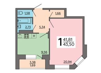 Продажа однокомнатной квартиры, 44.54 м2, Воронеж, Левобережный район