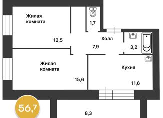 Продам двухкомнатную квартиру, 56 м2, Амурская область, Свободная улица, 199