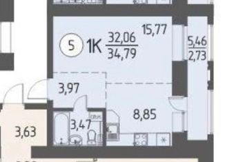 Продажа однокомнатной квартиры, 34.79 м2, деревня Кисловка