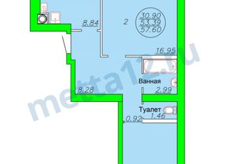 Продам двухкомнатную квартиру, 59.7 м2, Йошкар-Ола, микрорайон Дружный, улица Йывана Кырли, 31Б