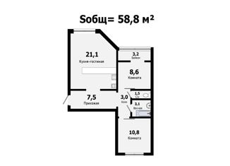 2-ком. квартира на продажу, 58.8 м2, Санкт-Петербург, проспект Королёва, 64к2, проспект Королёва
